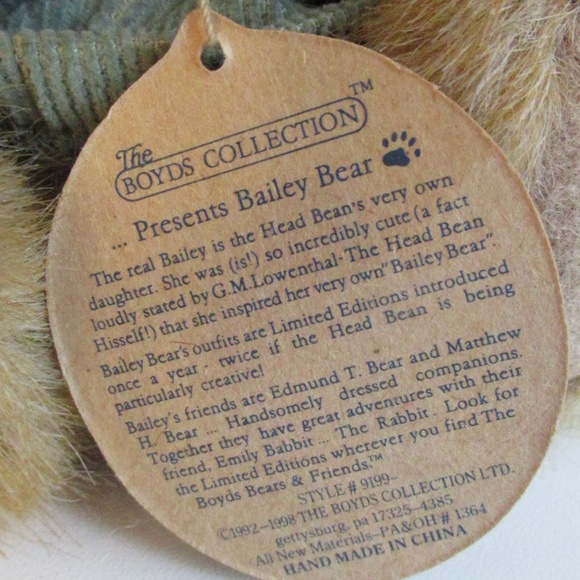 "Bailey" Retired Boyds Bear  #9199 - Picture 7 of 10